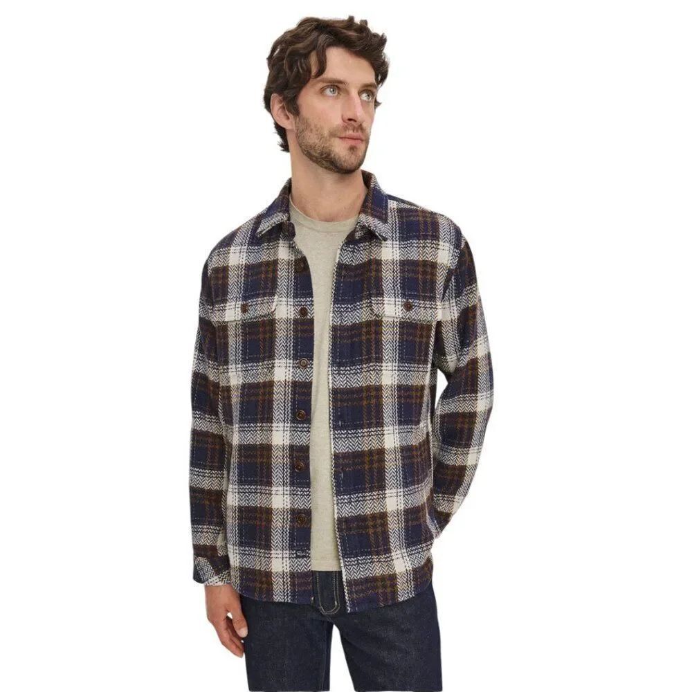 Rails Men's Berkshire Navy Umber Cream Plaid Shacket Flannel Size M Wool Blend